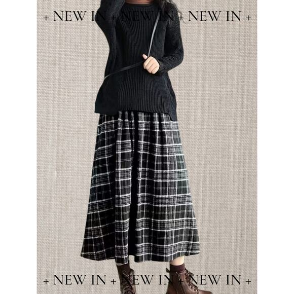 Black & Grey Plaid Maxi Skirt A-Line Flowy Cottagecore Boho Various Sizes NWOT - Picture 2 of 4